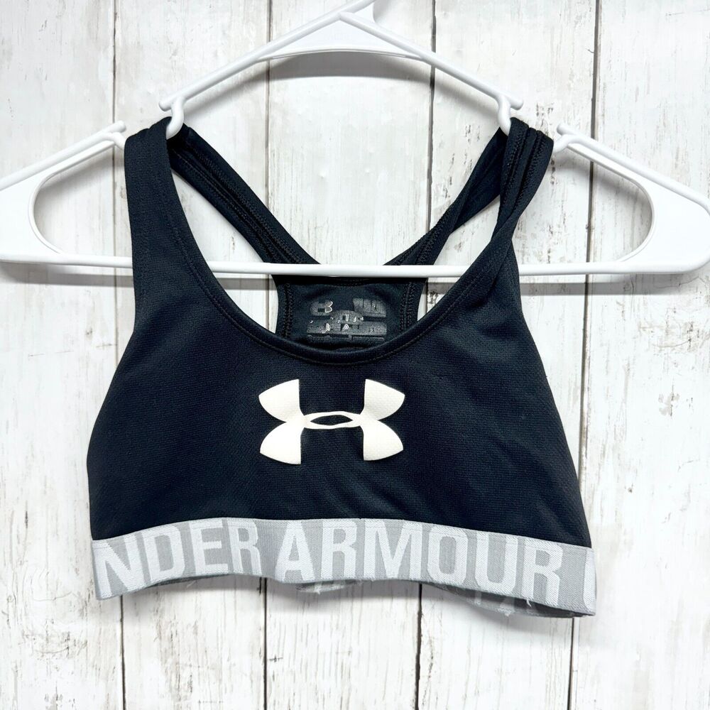 Under armour Sports Bra Women Size‎ XS Grey Strap Racerback Logo Black Athletic